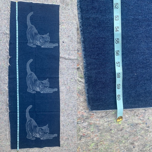 Insane Vintage 80s 90s High End Stretching Cat Printed Blue Denim Fabric Sewing - Picture 6 of 15